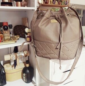 Large taupe faux leather cross body bag